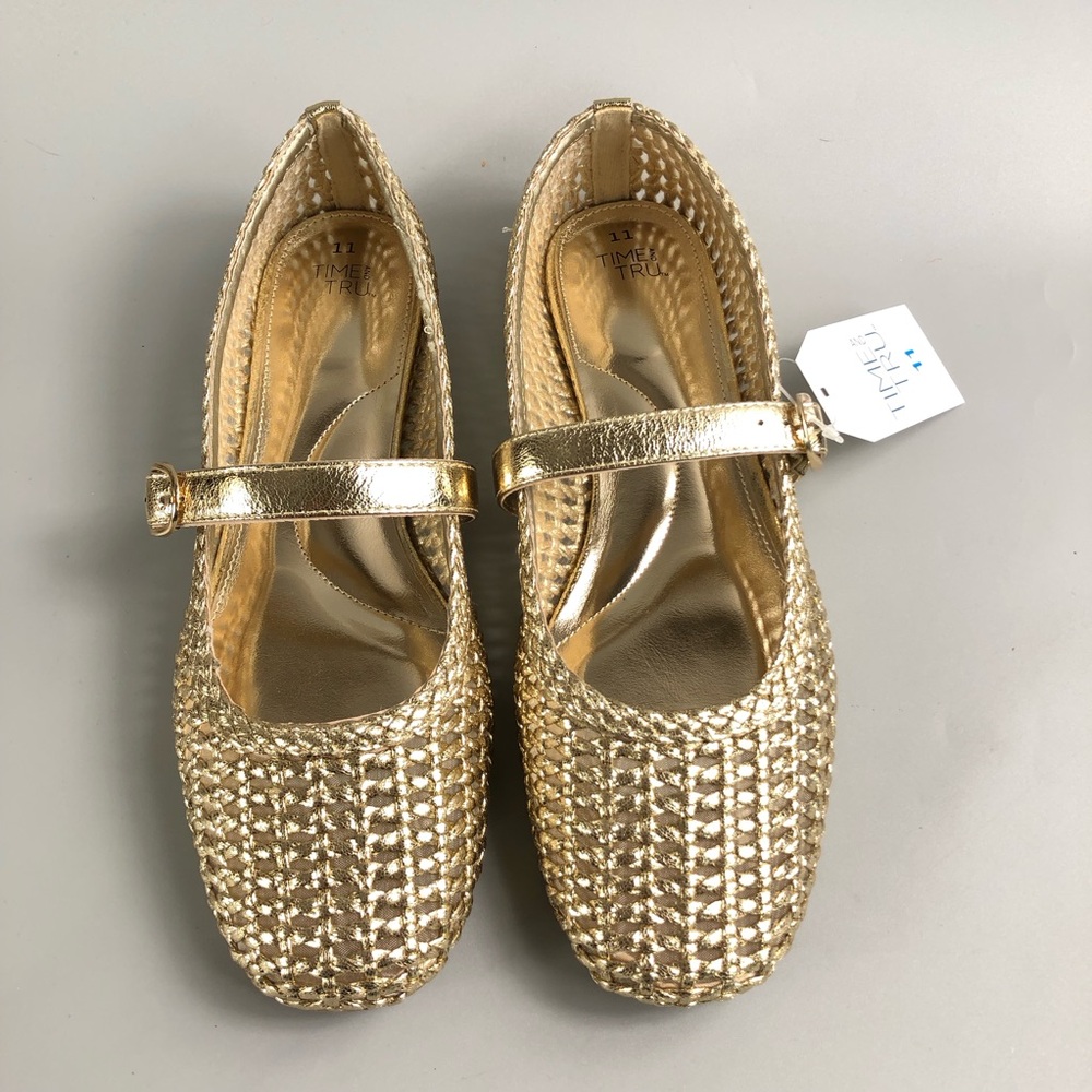 Time and Tru Metallic Gold Mary Jane Flats Size 11